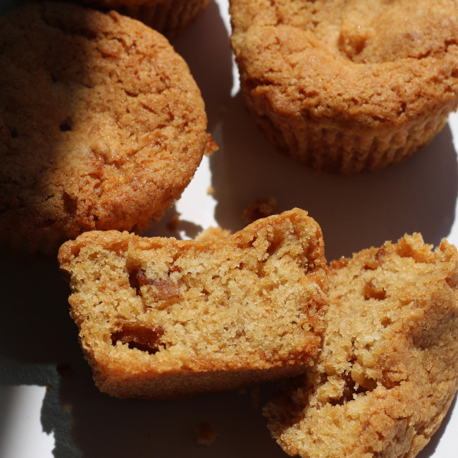 ready caramelized apple and coconut muffins.